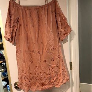 Pink Madewell embroidered off the shoulder dress